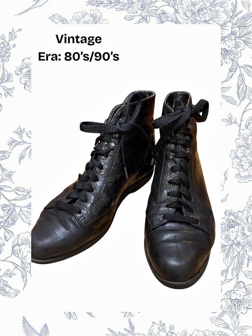 Vintage Dark Academia Black Lace-Up Ankle Boots